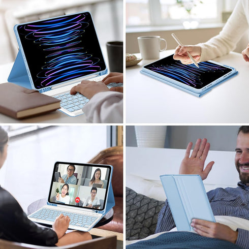 MMK iPad Pro 11 inch 4th 3rd Gen Case with Keyboard, Detachable Bluetooth Keyboard with Pencil Holder for iPad Air 5th,