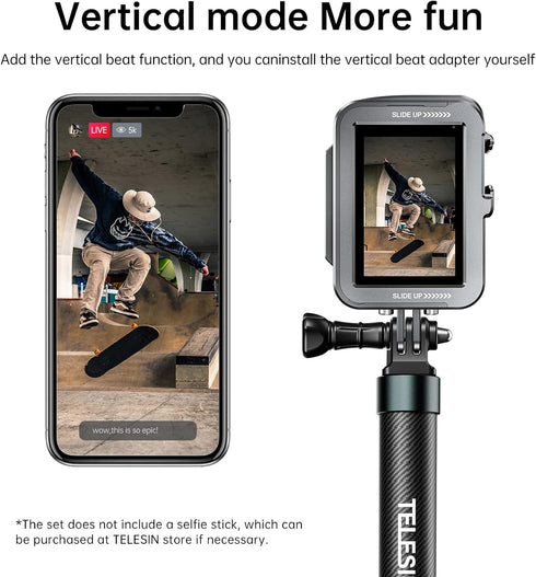 TELESIN Metal Case Aluminum Cage for GoPro 13 12 11 10 9 - Vertical Mount Kit with Cold Shoe