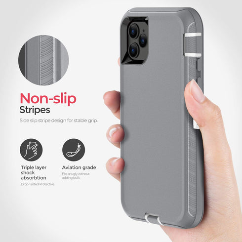 Defender Wallet Design with Hidden Back Mirror and Card Holder, Heavy Duty Protection Case for iPhone 11 Pro, Gray