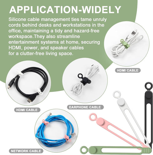 48Pcs Reusable Silicone Cable Ties, Elastic Cord Organizer, Travel Wire Management for Office, Home Desk