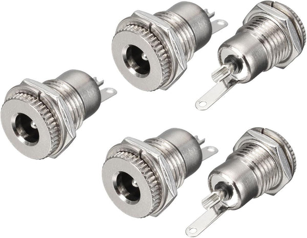 E-outstanding 5-Pack DC-099 5.5 mm x 2.5mm DC Power Jack Socket, Threaded Female Panel Mount Connector