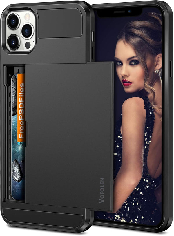 Vofolen iPhone 12 Pro Max Case, 5G Wallet Cover, Credit Card Holder, Anti-Scratch Dual Layer Bumper