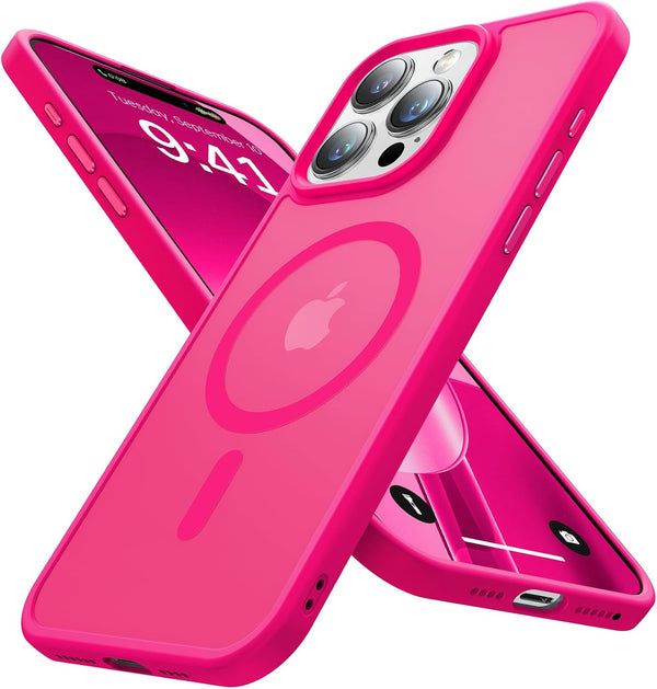 Strong Magnetic iPhone 15 Pro Max Case, Compatible with MagSafe, Military-Grade Drop Tested, Shockproof Cover, Hotpink