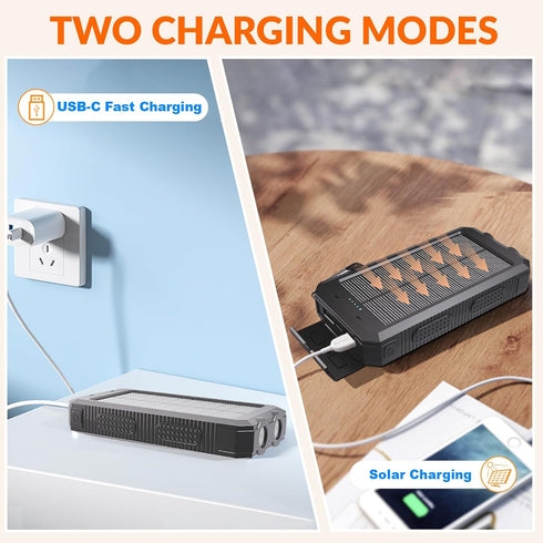 Kepswin 20,000mAh, 4 Pack Solar Charger Portable Power Bank, Cables Outdoor Waterproof External Backup Phone Charger