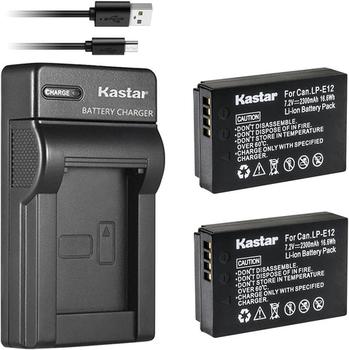 Kastar Battery (X2) & Slim USB Charger for Canon LP-E12, EOS 100D, Rebel SL1, EOS M Camera System