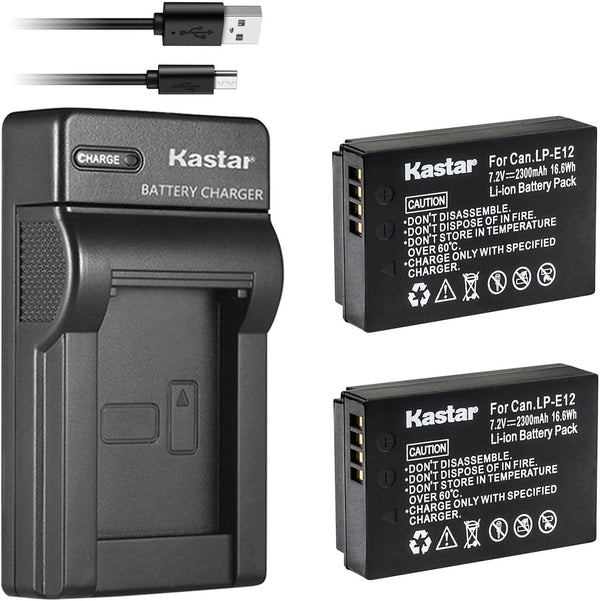 Kastar Battery (X2) & Slim USB Charger for Canon LP-E12, EOS 100D, Rebel SL1, EOS M Camera System