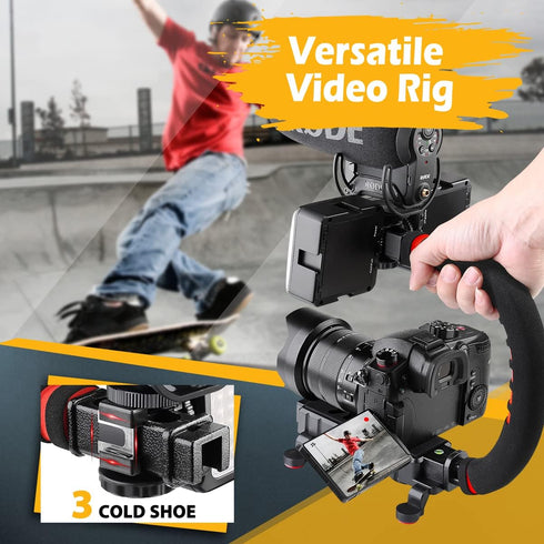 Zeadio Camera Smartphone Stabilizer, Handheld Video Rig for All Cameras, Camcorders, Action Cameras, Smartphones