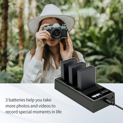 LP LP-E10 Battery Charger Pack, 3-Pack 1600mAh Replacement Battery, USB Charger for Canon EOS Rebel T7, T6, T5, T3