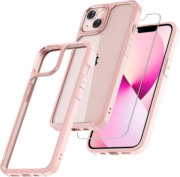 TAURI 3 in 1 for iPhone 13 Case Pink, Military-Grade Drop Protection Slim Shockproof Lanyard Case 6.1 inch