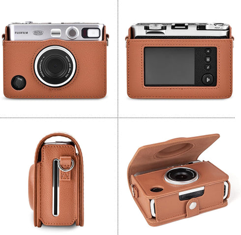 Rieibi Instax Mini EVO Case - Vintage PU Leather Protective Case for Fuji Instax Mini EVO Instant Camera - Removable Case with Adjustable Shoulder Strap Battery Charging Port - Brown