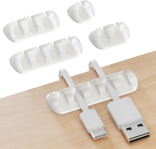 GLUIT Transparent Adhesive Desktop Cable Organizer, Versatile Cord Holders and Clips for Office Desk Accessories