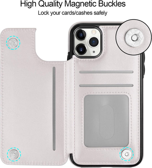 HianDier Wallet Case for iPhone 11 Pro MAX, Slim Protective Flip Folio with Credit Card Slot, White