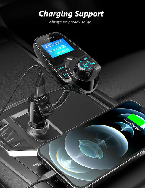 Nulaxy Wireless in-Car Bluetooth FM Transmitter, Car Kit with 1.44 Inch Display, Supports TF/SD Card