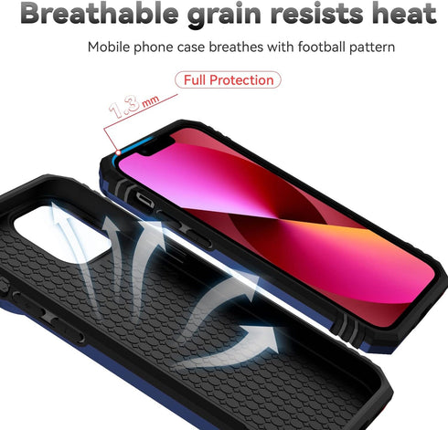 Hitaoyou iPhone 13 Case, Military Grade Shockproof with Camera Cover & Kickstand, Blue Protective Case