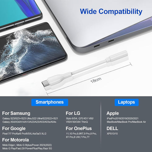USB C to 3.5mm Adapter for Samsung Galaxy S24, S23, S22, Google Pixel 8, iPhone 15 Pro Max, Type C Audio