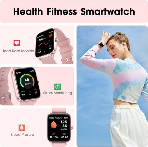 Smart Watch for Women, 1.85" Waterproof Fitness Tracker with 24-Hour Blood Pressure, Heart Rate, SpO2 Monitor, iPhone