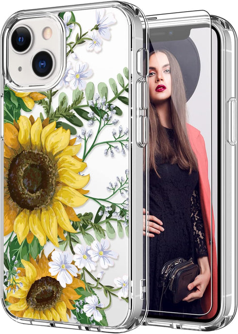 ICEDIO iPhone 13 Case with Screen Protector, Slim Fit Crystal Clear Cover with Fashionable Designs for Women