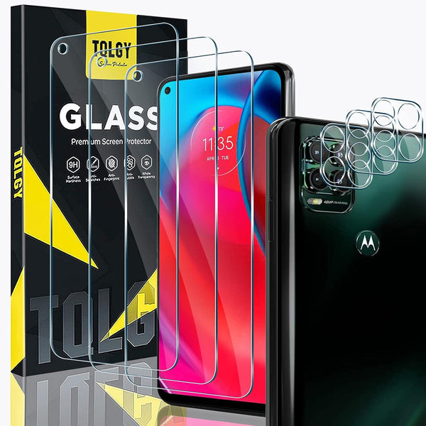 TQLGY 3 Pack Ultra HD Tempered Glass Screen Protector for Motorola Moto G Stylus 5G 2021 + Camera Lens Protectors.