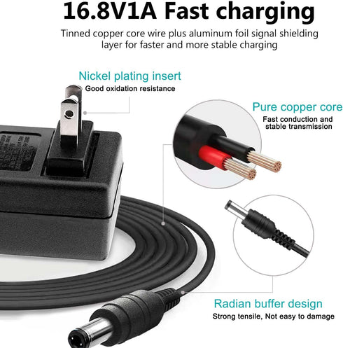 16.8V AC DC Power Supply Adapter Replacement for LifePro Sonic, Sonic Mini, Pro, Fusion X, Massage Gun Charger Cable