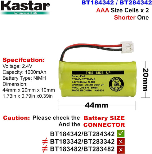 Kastar Cordless Battery Replacement for BT18433, BT-18433, BT184342, BT-184342, Uniden BBTG0671011