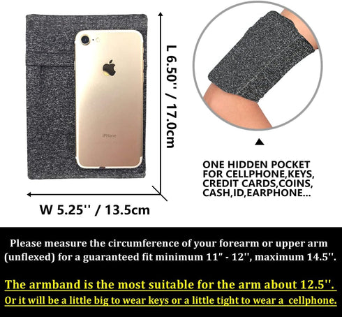 Large Armband Wristband for Cellphone, Key, Airpod, Sleeve Holder Pouch Case Strap, Fits iPhone and Android