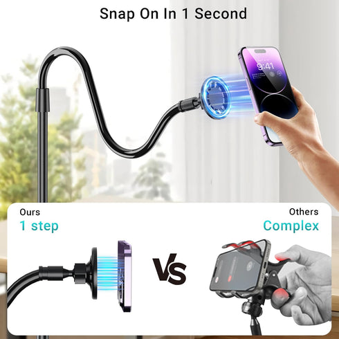 Kefotic Magnetic Gooseneck Phone Holder for Bed Laying Down, Height Adjustable Bedside Floor Stand with Flexible Arm