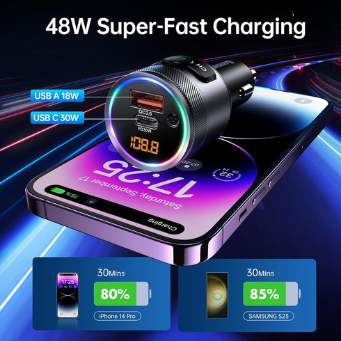 SYNCWIRE Bluetooth 5.3 FM Transmitter for Car, 48W PD & QC 3.0 Fast Charging Car Charger, Wireless FM Radio Adapter