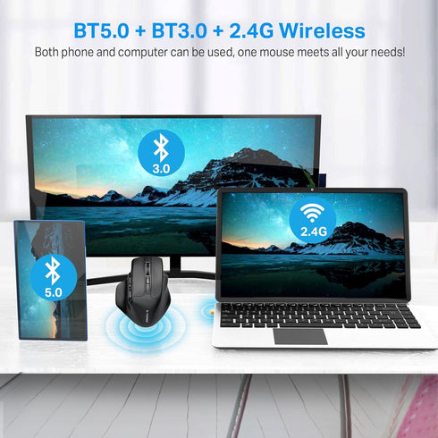 E-YOOSO Large Bluetooth Wireless Mouse, 3 Modes Bluetooth 5.0&3.0 Mouse, X-31 Large Mouse for Big Hands, 5-Level 4800 DPI, 6 Button Big Ergo Computer Mouse, Cordless Mouse for Laptop, Mac, Chrome, PC