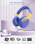 Kids Headphones Wired with Microphone for iPad, Computer, Laptop, Volume Limit, Foldable Over Ear Headset for School,