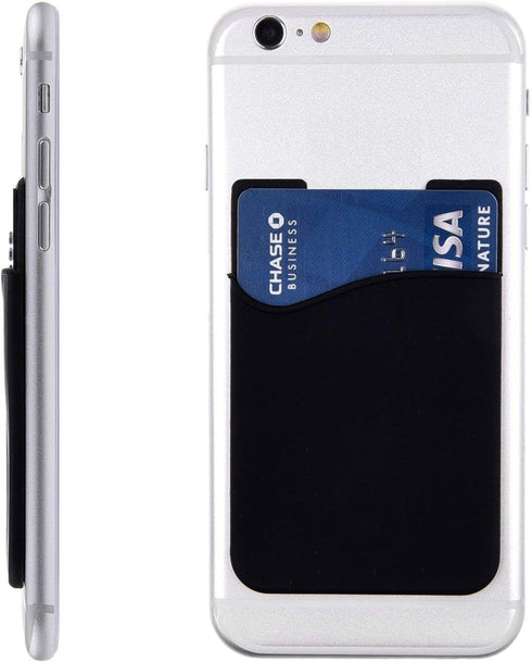 Cell Phone Card Holder for Back of Phone Case, Silicone Stick On Pocket Wallet for iPhone, Android (Black 3 Pack)