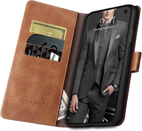 SUANPOT RFID Blocking Leather Wallet Case for Samsung Galaxy S10 6.1", Flip Folio Book Phone Case, Shockproof Cover
