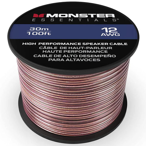 Monster XP Copper Clad Aluminum (CCA) Speaker Wire, 12 Gauge Cable, 100 FT Spool, Ideal for Home Cinema and Car Audio