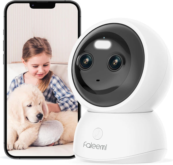 Dual Lens 2.4/5GHz WiFi Security Camera, 360° PTZ 2K Indoor Nanny Cams with Phone App, Night Vision, Local Storage