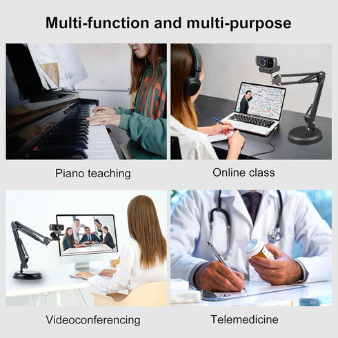 Spedal 1/4" MF920Pro, Desktop Webcam Stand with Weighted Round Base, Adjustable Scissor Arm Camera Mount with Phone