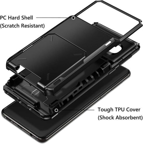 Vofolen Galaxy S10 Wallet Case - Scratch Resistant Dual Layer Protective Bumper with 4 Card Slots (Black)
