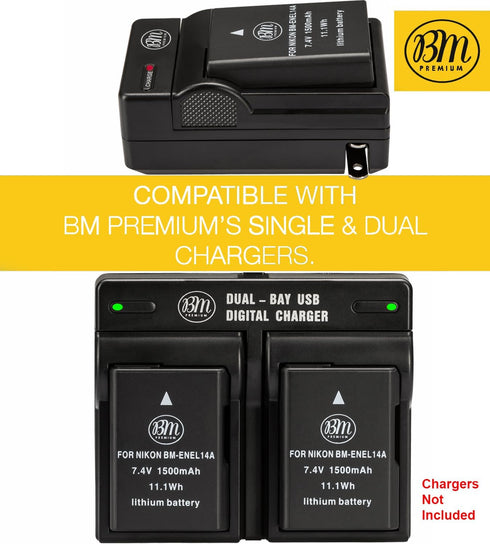 BM Premium EN-EL14A Battery for Nikon D3100, D3200, D3300, D3400, D3500, D5100, D5200, D5300, D5500, D5600