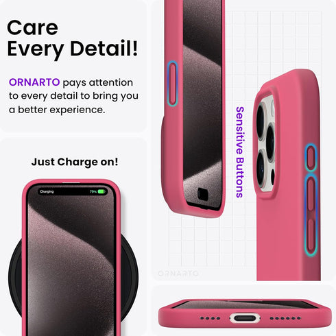 ORNARTO Compatible with iPhone 15 Pro Max Case 6.7", Slim Liquid Silicone 3 Layers Soft Gel Rubber Shockproof