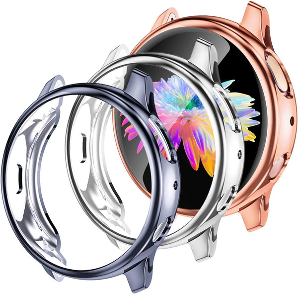 GEAK 3 Pack Full Cover Screen Protector Case for Samsung Galaxy Watch Active 2, Silver/Gray/Rosegold