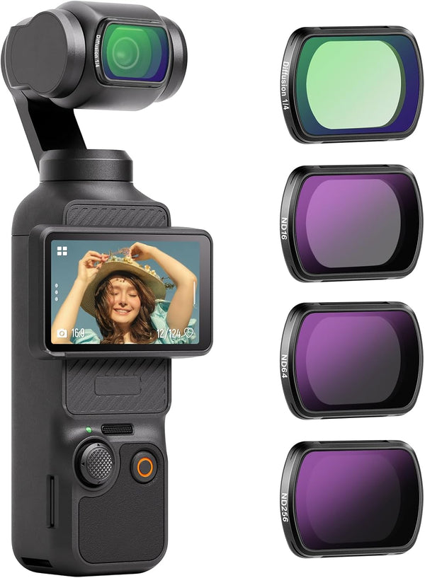 NEEWER Magnetic ND & Black Diffusion 1/4 Effect Filter Kit for DJI OSMO Pocket 3 Creator Combo, 4 Pack Neutral Density
