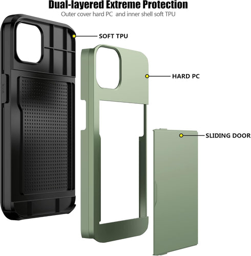 Nvollnoe iPhone 13 Pro Case - Heavy Duty, Dual Layer, Shockproof, Slim Wallet with Hidden Card Slot (Green) for Men &