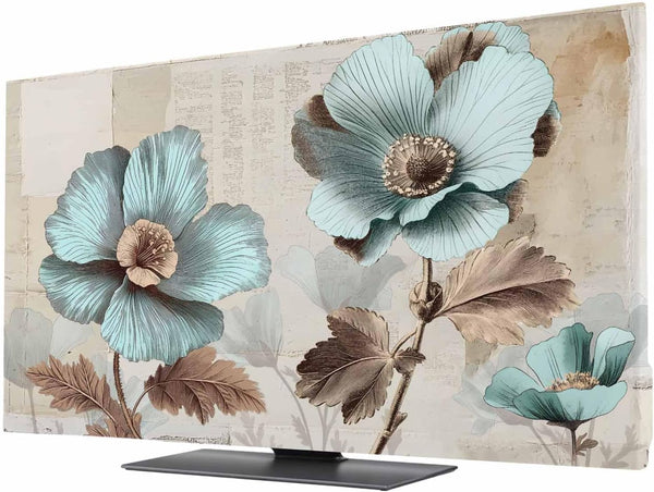 Yukro Blue Broccoli Indoor TV Dust Cover, Vintage Flowers Victorian Style Elastic TV