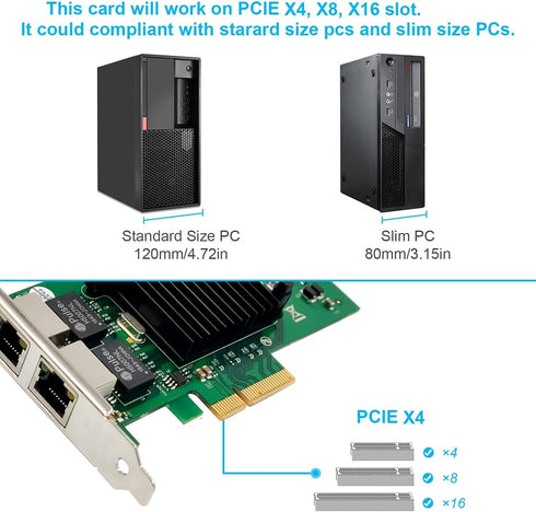 Dual-Port PCIe X4 Gigabit Network Card 1000M Ethernet Adapter with Intel 82576 for Windows/Linux