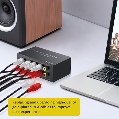 PROZOR RCA Switch 4 Way Bi-Directional RCA Splitter, Volume Control, No Power Supply Needed