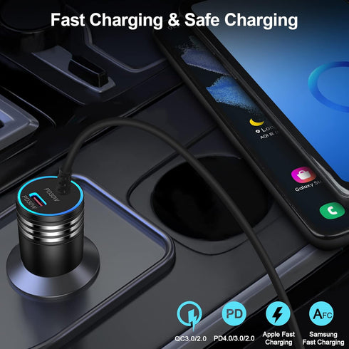 Android 60W USB Type C Car Charger Adapter, Fast Charging for Samsung Galaxy S23 Ultra/S23+/A14 5G/A54/A34