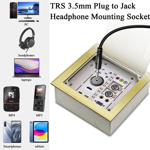 QIANRENON TRS 3.5mm Stereo Connector, 1/8 TRS Male to Female Short Cable, Panel Mount Headphone Adapter for Microphones