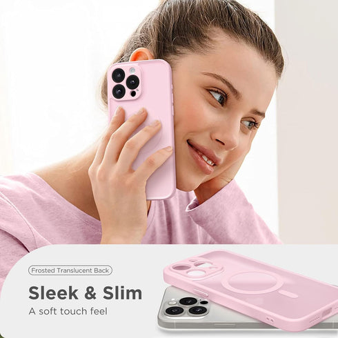 CAPRARO Pastel Pink Magnetic Case for iPhone 14 Pro, Shockproof Slim Thin Cover with Full Camera Protection