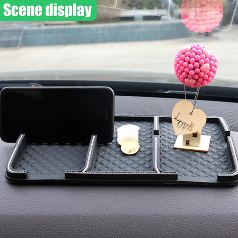GAOLAOSY Bling Rhinestone Car Dashboard Mat, Anti-Slip Auto Dash Tray, Strong Gripping Vehicle Smartphone Holder Pad