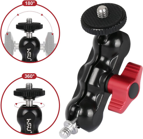 HSU Magic Arm with Dual Ball Head, Aluminum Alloy Adjustable Universal Extension Magic Arm for Monitor, Microphone
