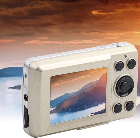 Mini Video Camera, 2.4 inch LCD Screen, Digital Camera with Superior Sensor, Portable 1600 W Full HD Compact Camera, 4X Digital Zoom, Fill Light(Golden)