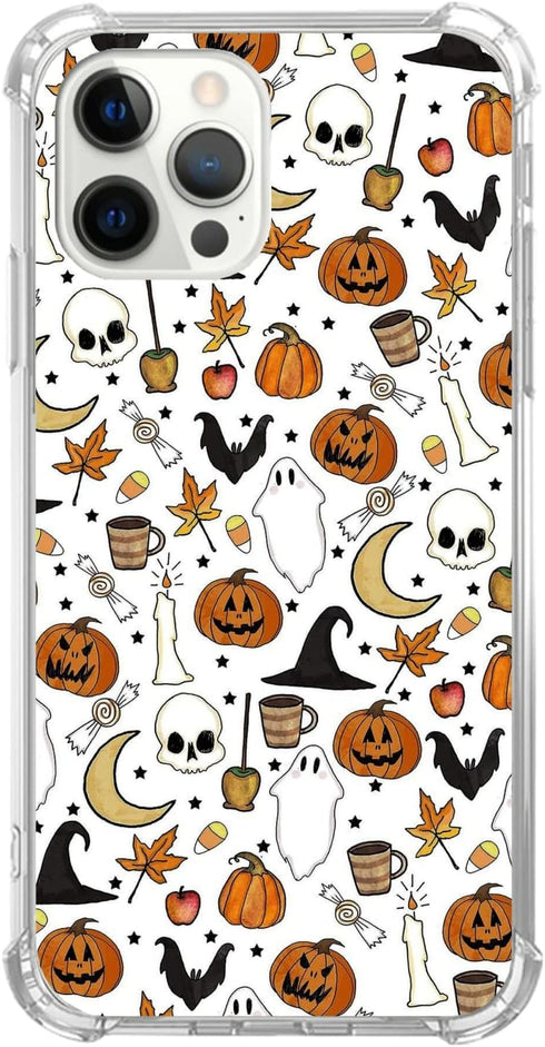 Autumn Fall Leaves Pumpkin Pattern Case for iPhone 14 Pro Max, Retro Halloween TPU Bumper Cover for Women Men